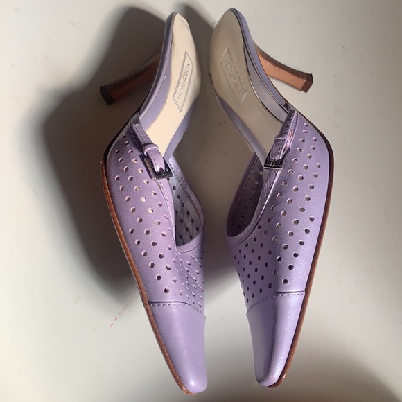 NORDSTROM LAVENDER LEATHER SHOES WOODEN HEELS SZ 6 HEEL MULE - Picture 5 of 14